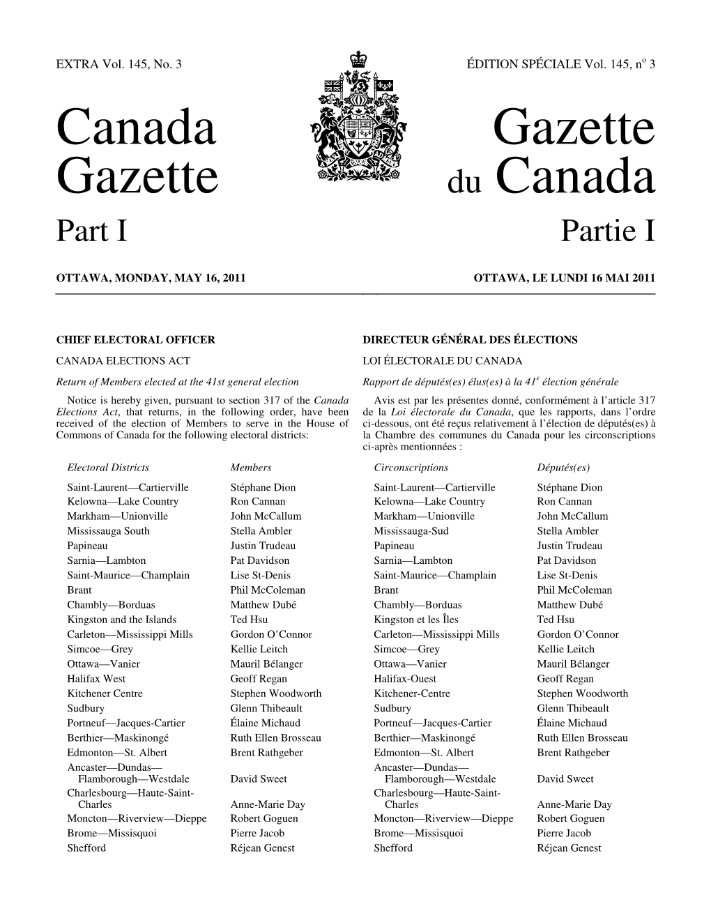 Canada Gazette, Part I, Extra 3