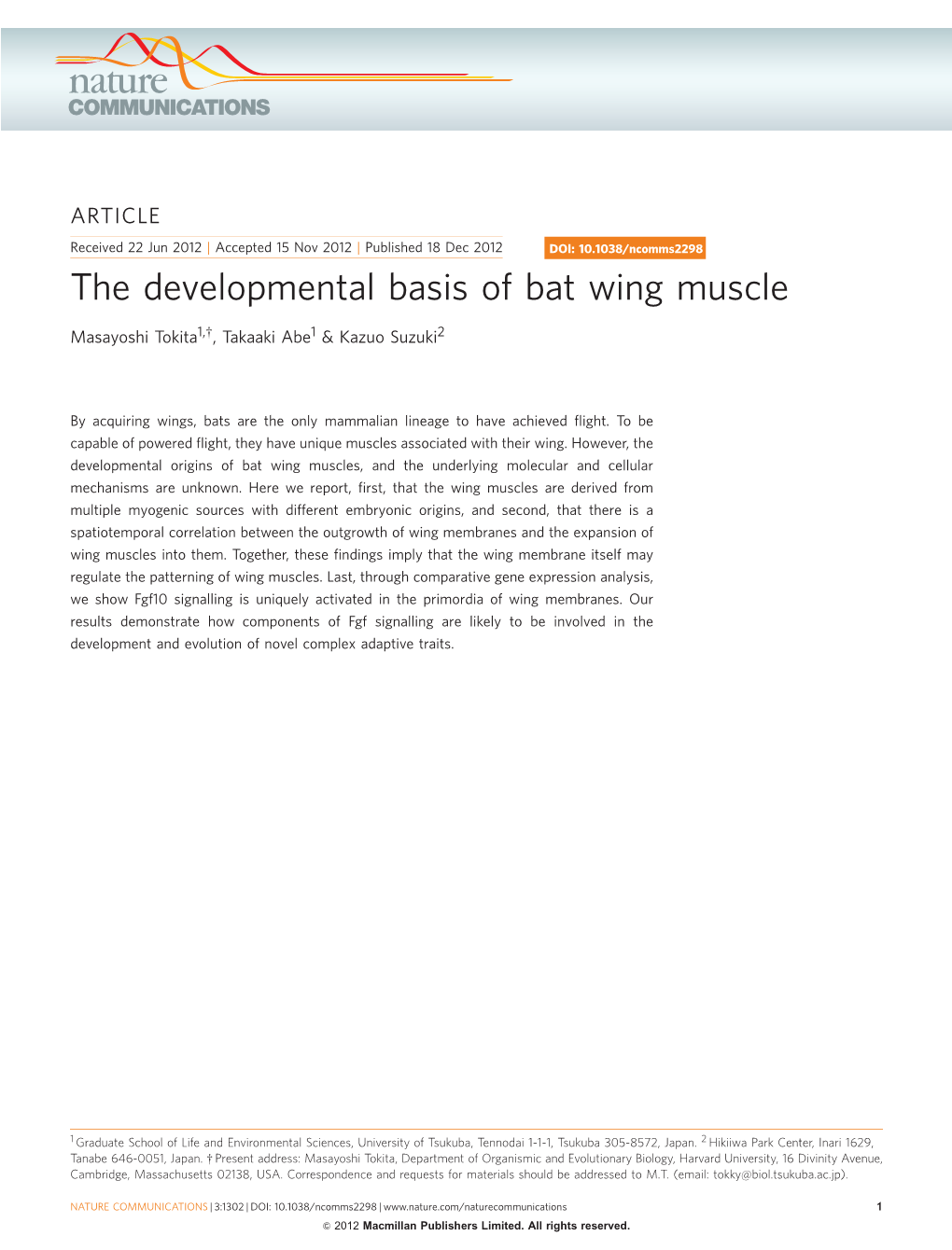 The Developmental Basis of Bat Wing Muscle