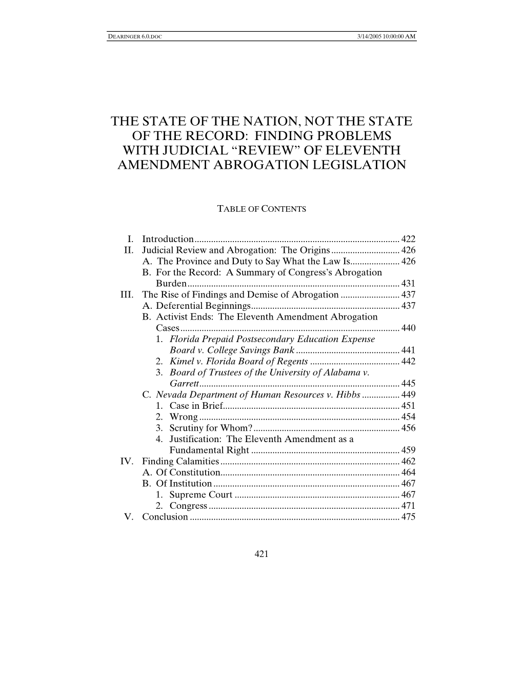 Finding Problems with Judicial “Review” of Eleventh Amendment Abrogation Legislation