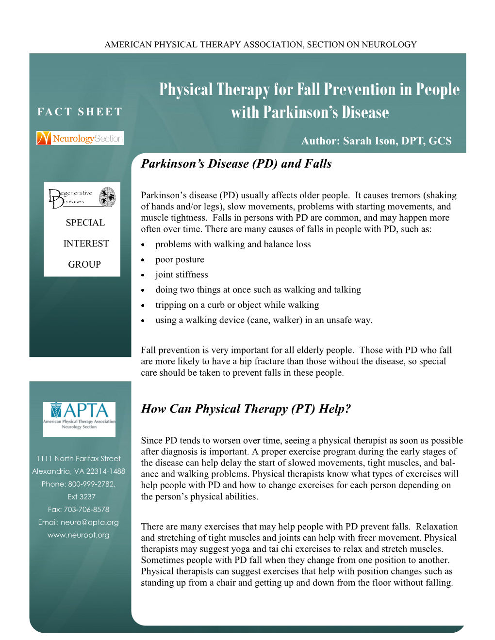 Physical Therapy for Fall Prevention in People with Parkinson's Disease