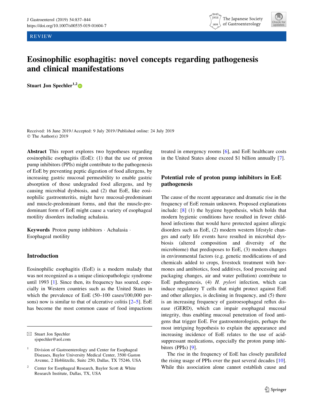 Eosinophilic Esophagitis: Novel Concepts Regarding Pathogenesis and Clinical Manifestations