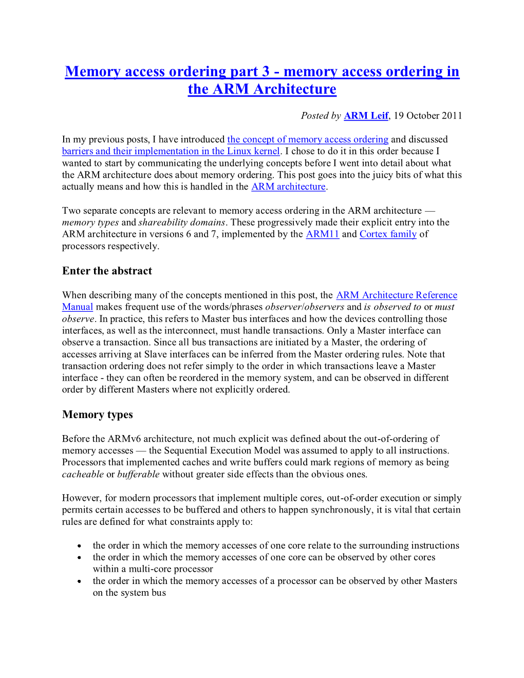 Memory Access Ordering in the ARM Architecture