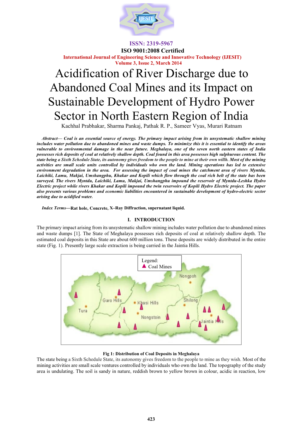 Acidification of River Discharge Due to Abandoned Coal Mines and Its