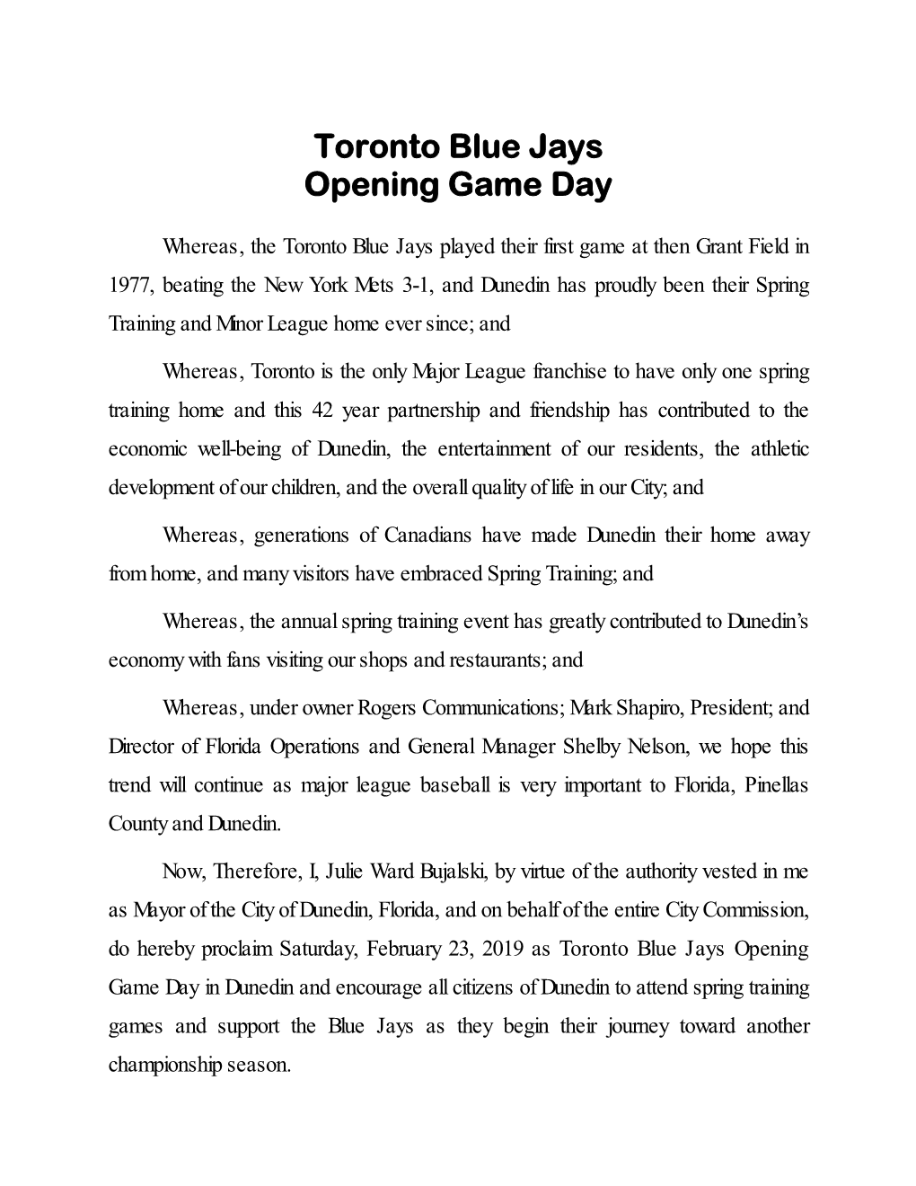 Toronto Blue Jays Opening Game Day