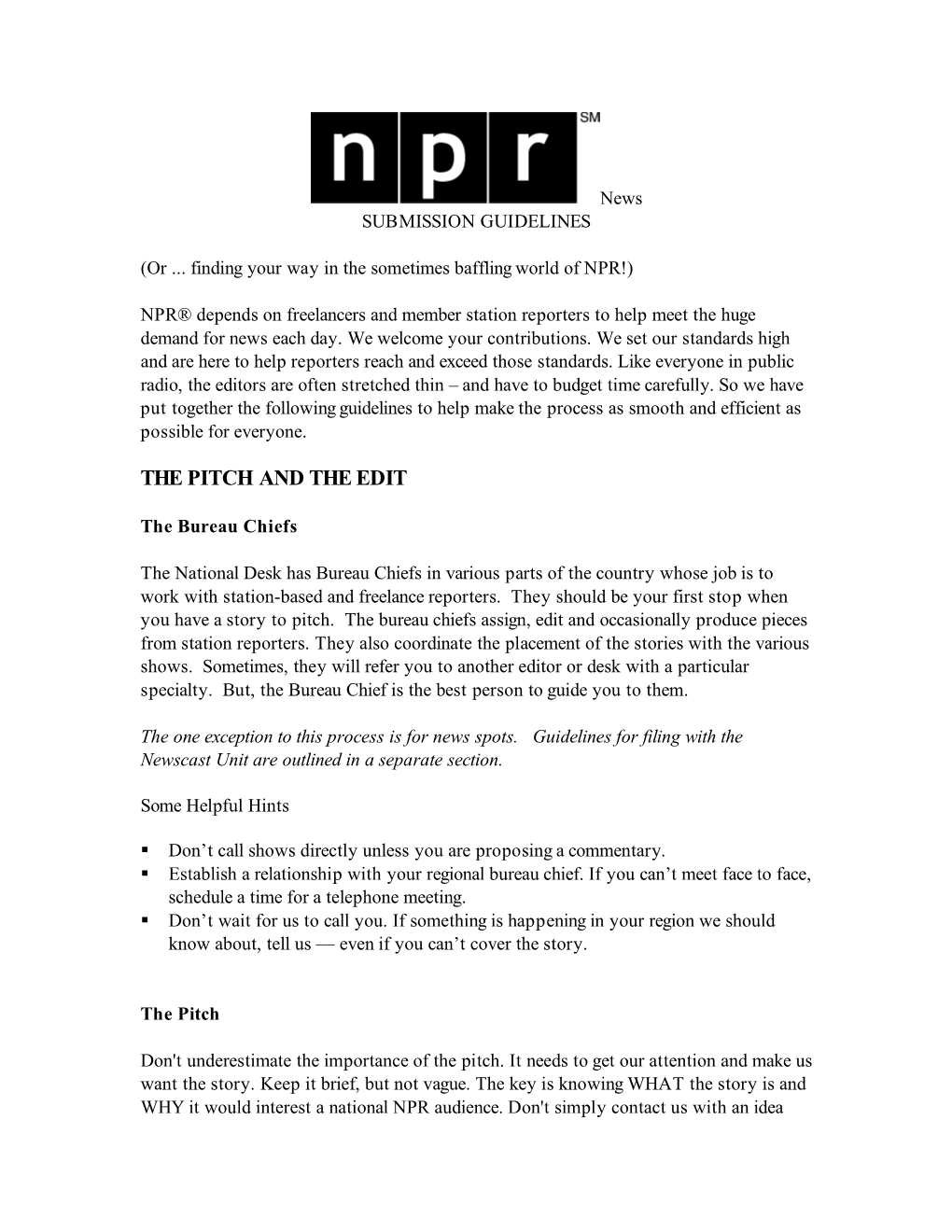 NPR Pitch Guidelines