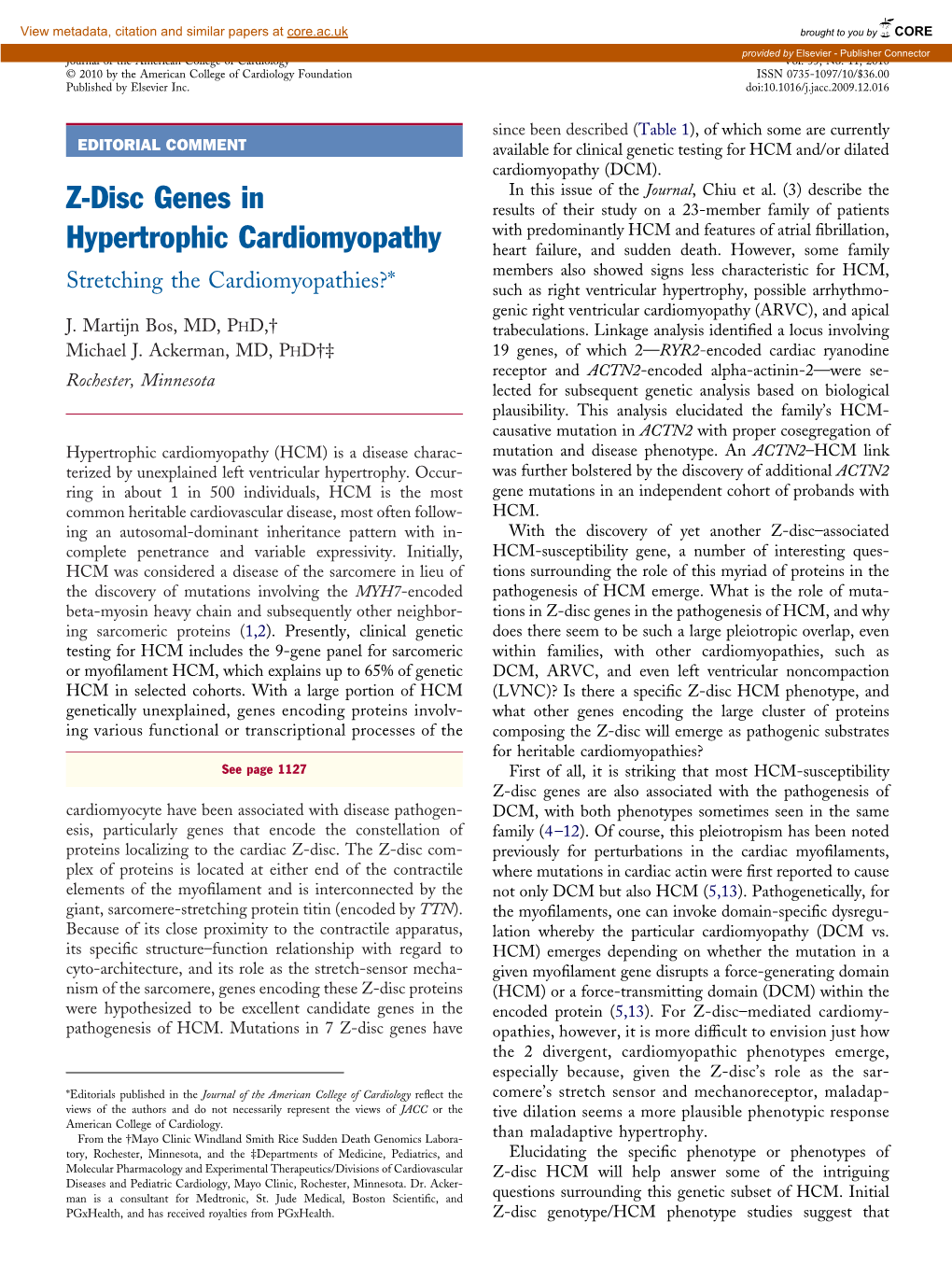 Z-Disc Genes in Hypertrophic Cardiomyopathy