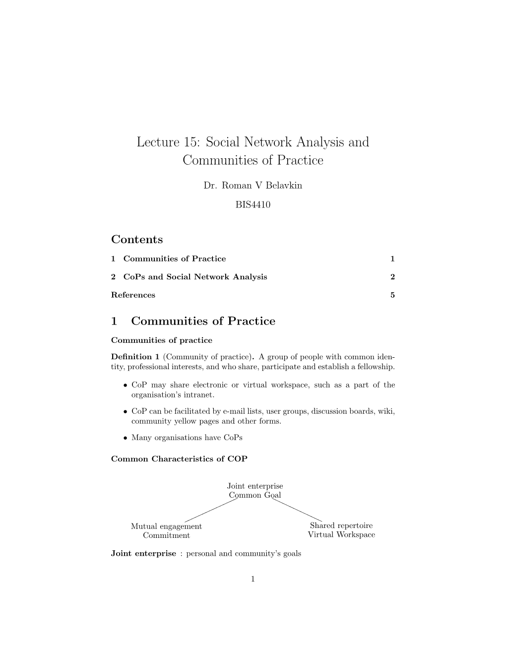 Lecture 15: Social Network Analysis and Communities of Practice