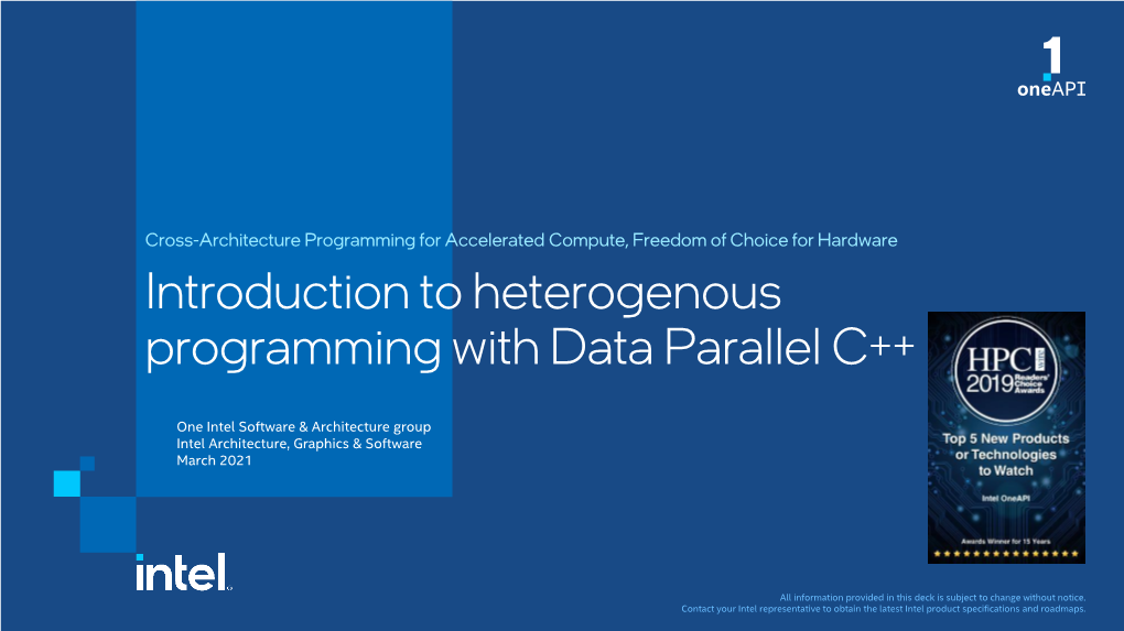 Introduction to Heterogenous Programming with Data Parallel C++