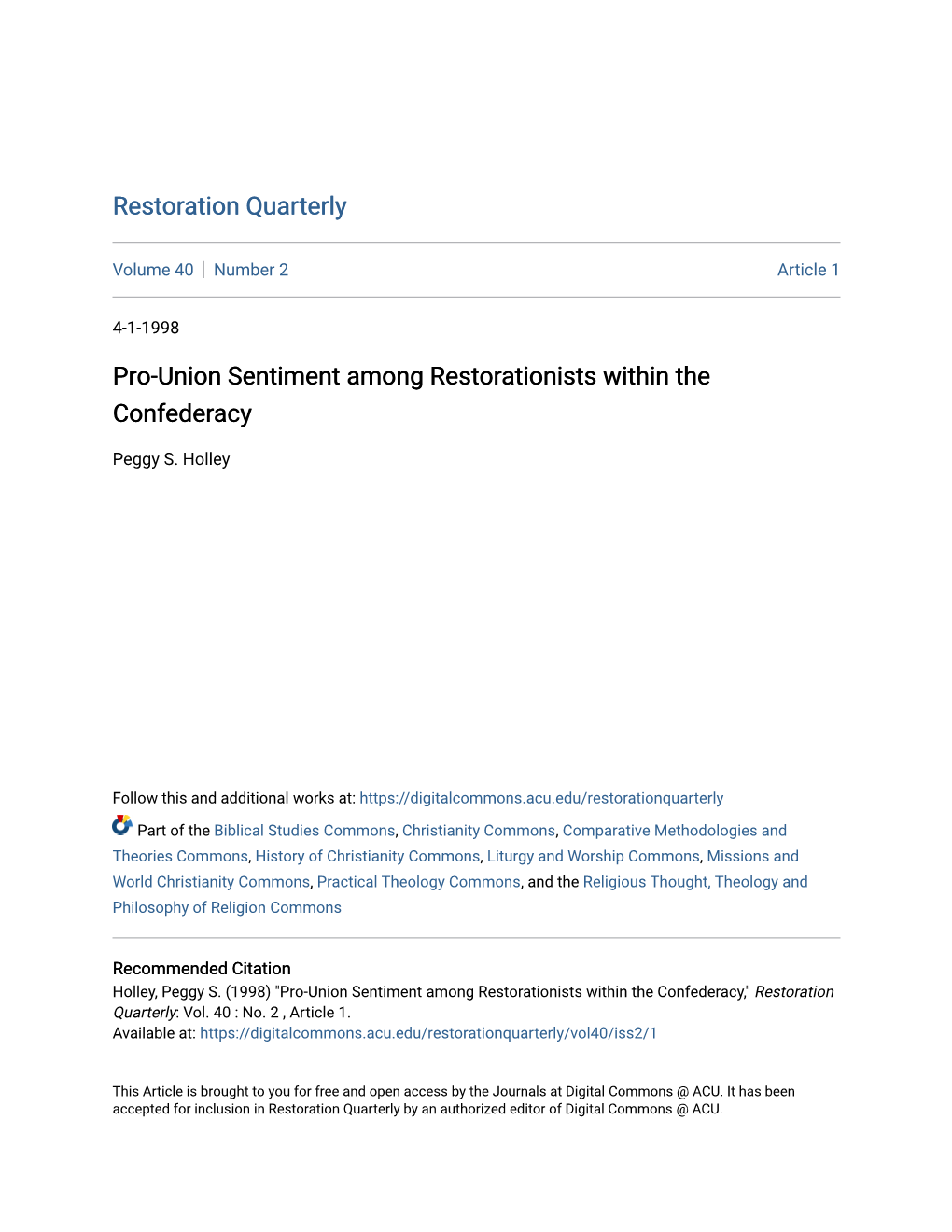 Pro-Union Sentiment Among Restorationists Within the Confederacy