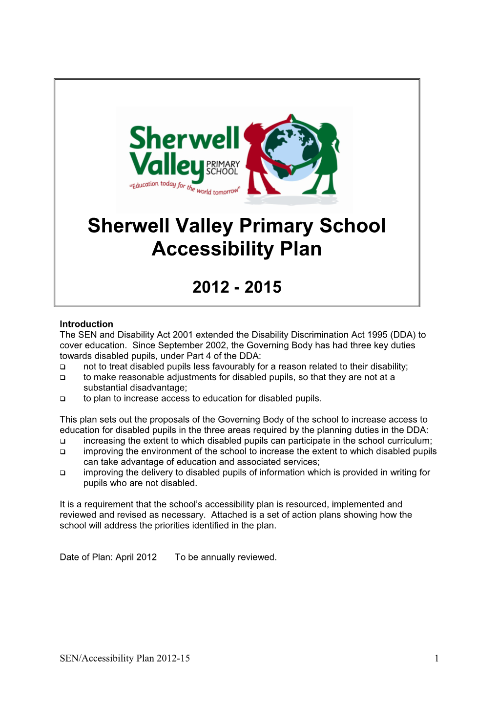 Template for a School Accessibility Plan