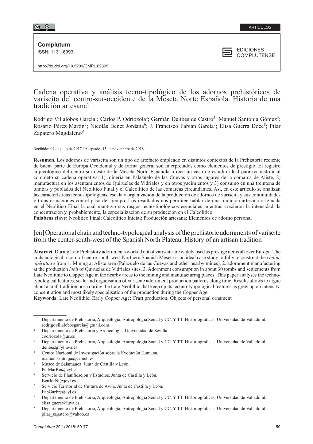 Cadena Operativa Y Análisis Tecno-Tipológico De Los Adornos Prehistóricos De Variscita Del Centro-Sur-Occidente De La Meseta Norte Española