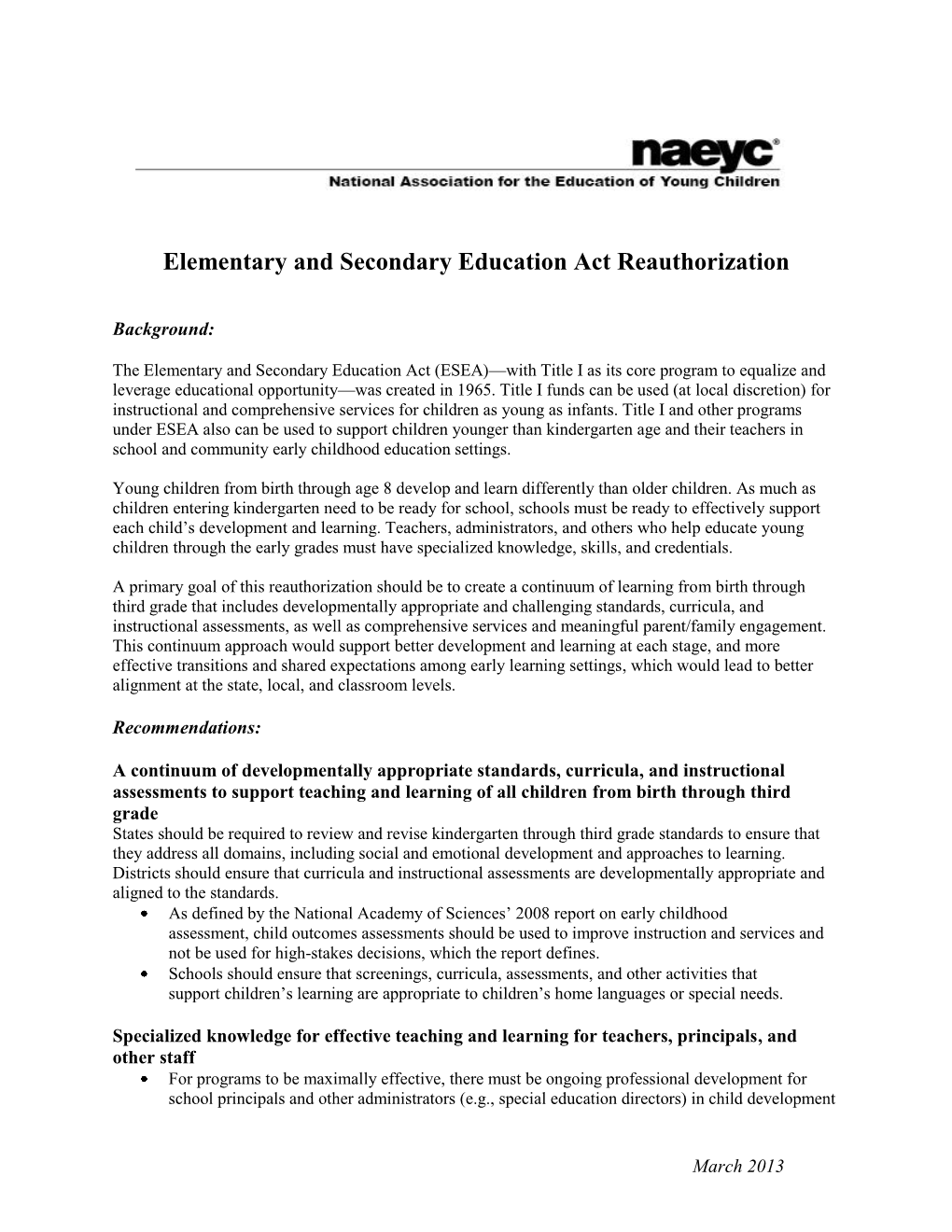 Elementary and Secondary Education Act Reauthorization