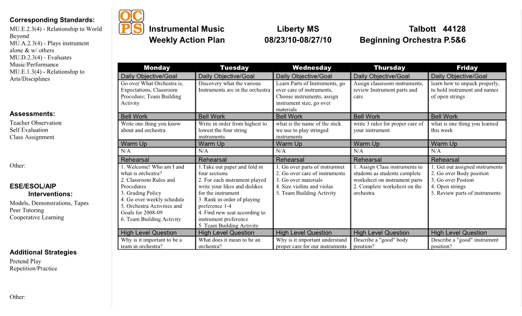 Weekly Action Plan