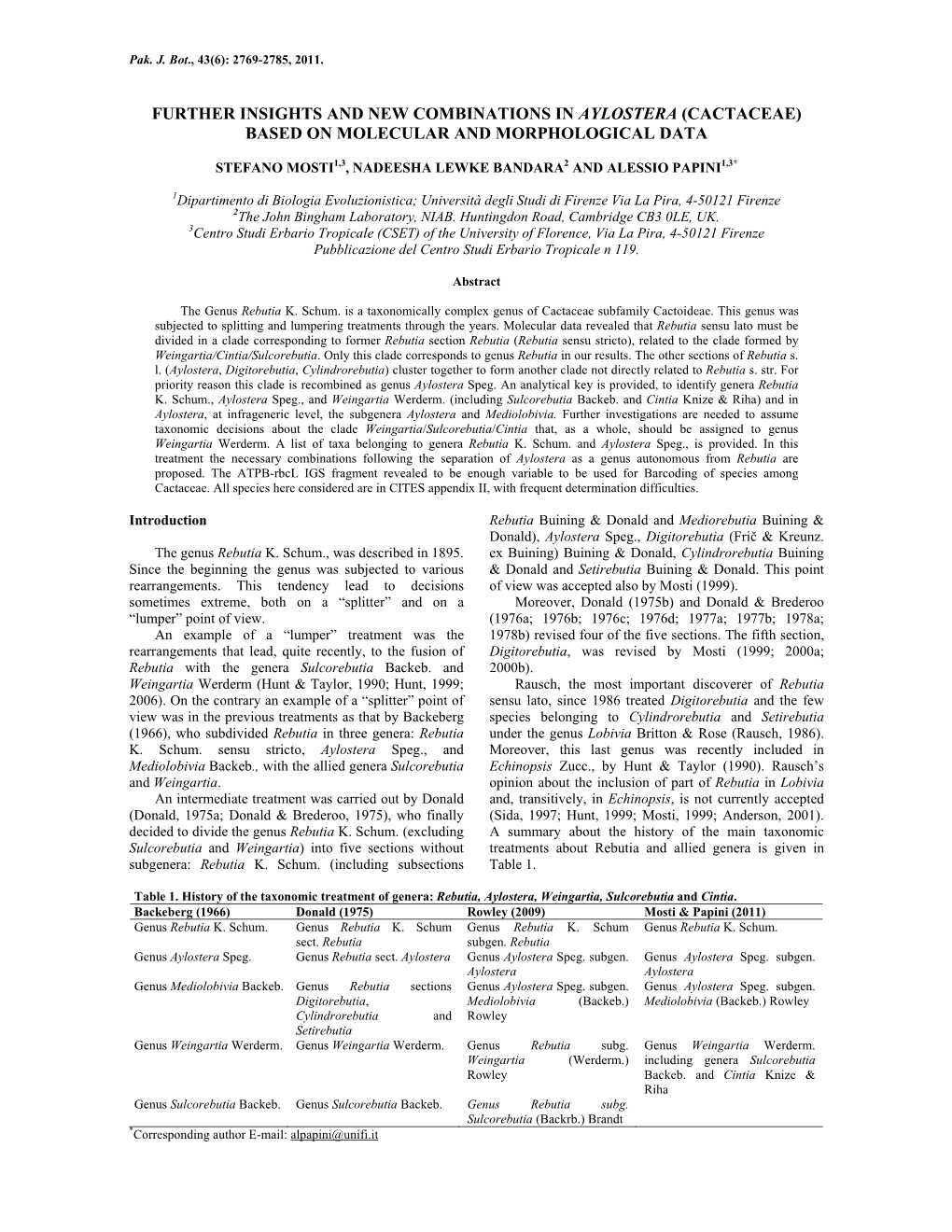 Further Insights and New Combinations in Aylostera (Cactaceae) Based on Molecular and Morphological Data