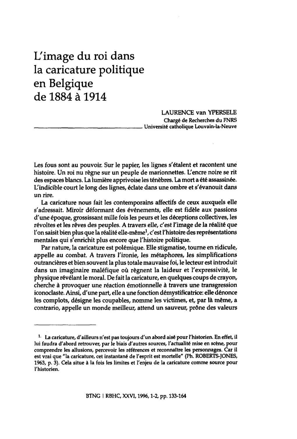 L'image Du Roi Dans La Caricature Politique En Belgique De 1884 À 1914