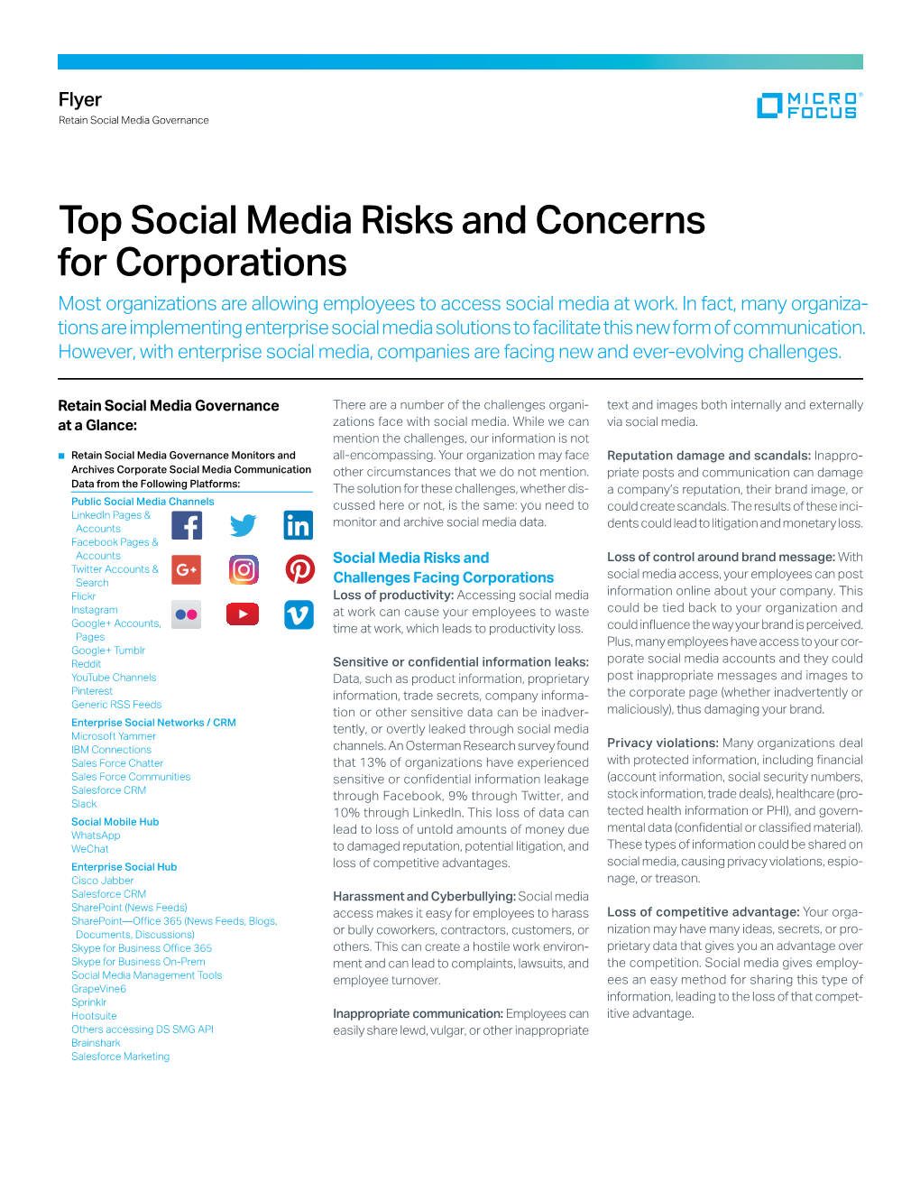 Top Social Media Risks and Concerns for Corporations Most Organizations Are Allowing Employees to Access Social Media at Work