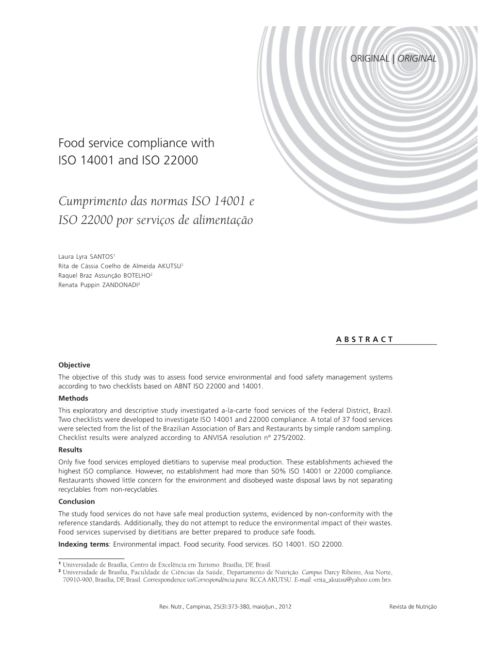 Cumprimento Das Normas ISO 14001 E ISO 22000 Por Serviços De Alimentação