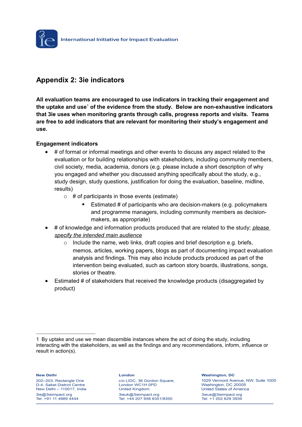 Appendix 2: 3Ie Indicators