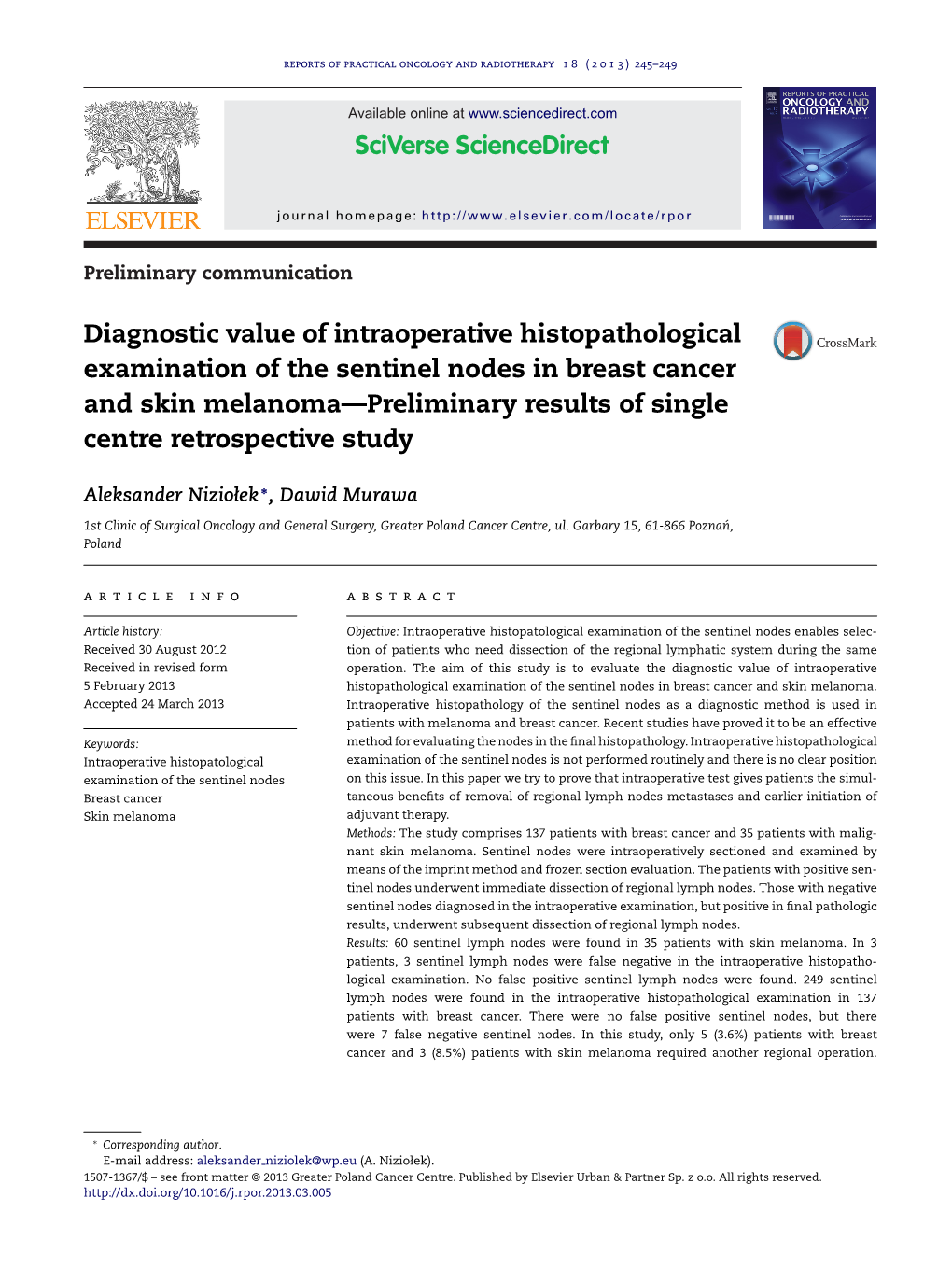 Diagnostic Value of Intraoperative Histopathological Examination Of