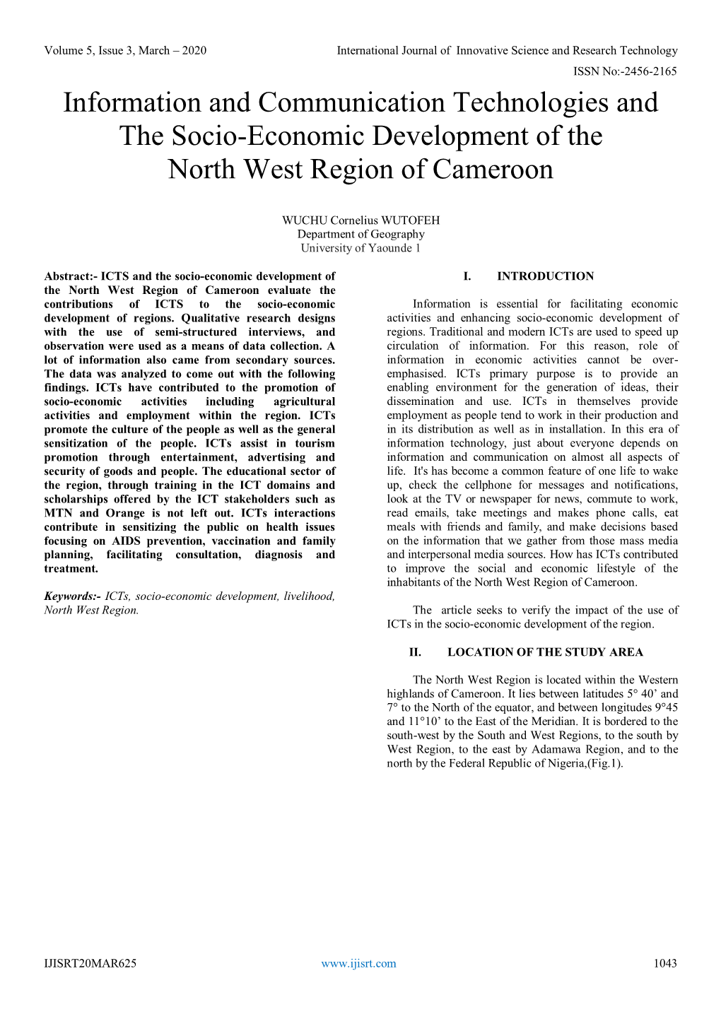 Information and Communication Technologies and the Socio-Economic Development of the North West Region of Cameroon
