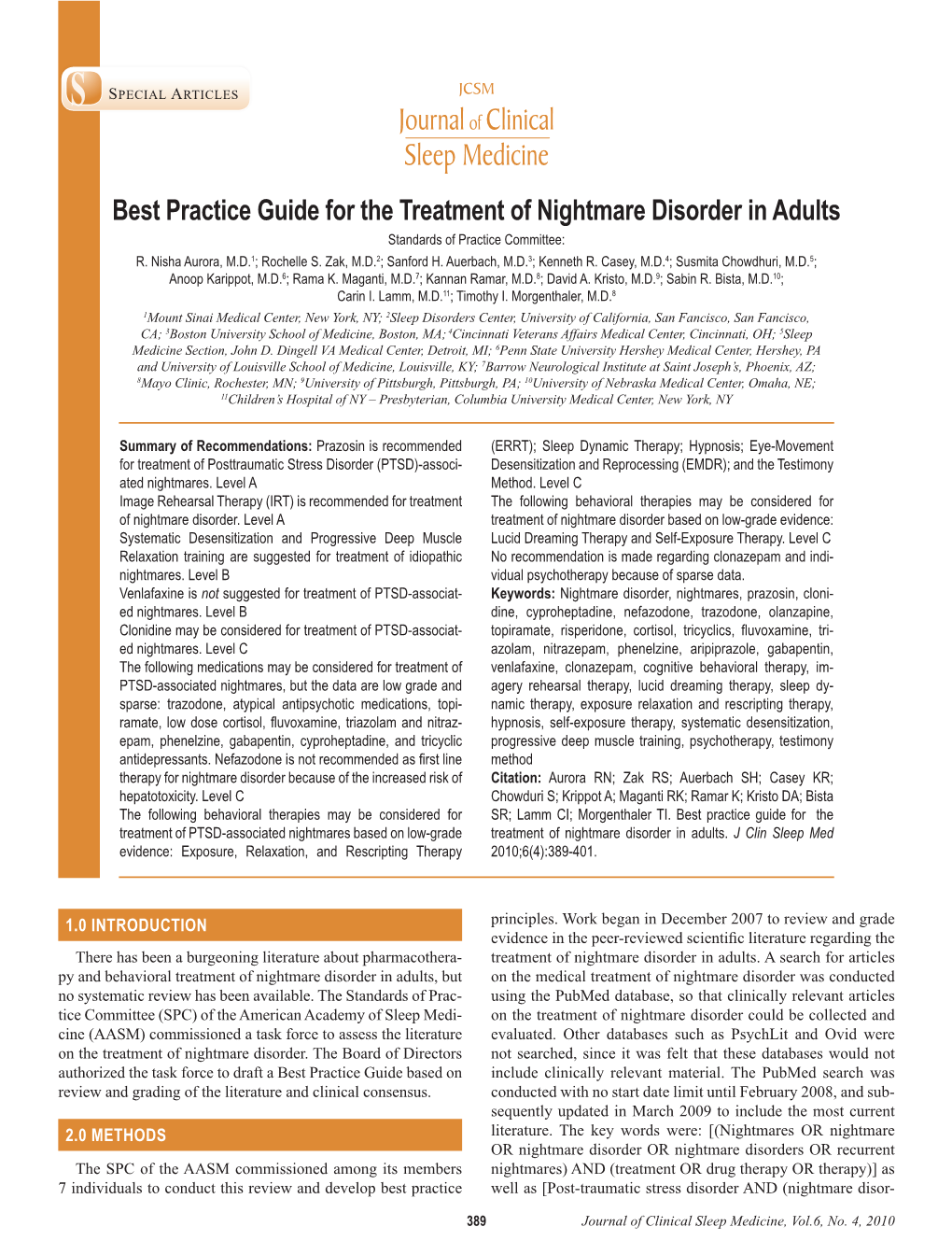 Best Practice Guide for the Treatment of Nightmare Disorder in Adults Standards of Practice Committee: R