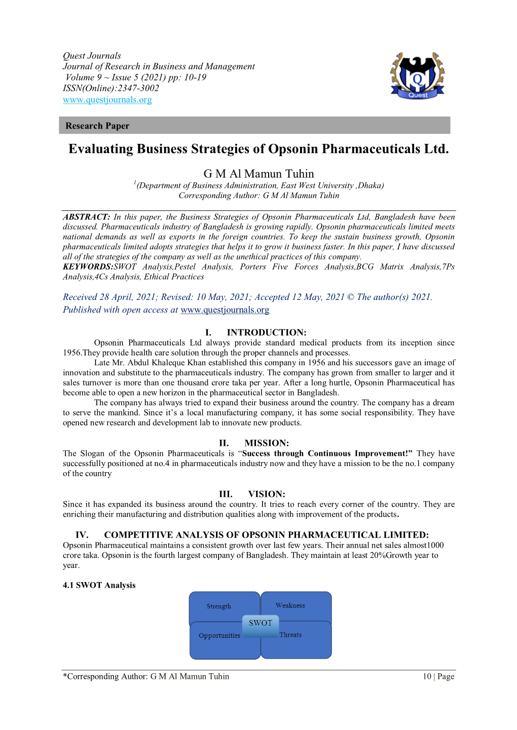 Evaluating Business Strategies of Opsonin Pharmaceuticals Ltd