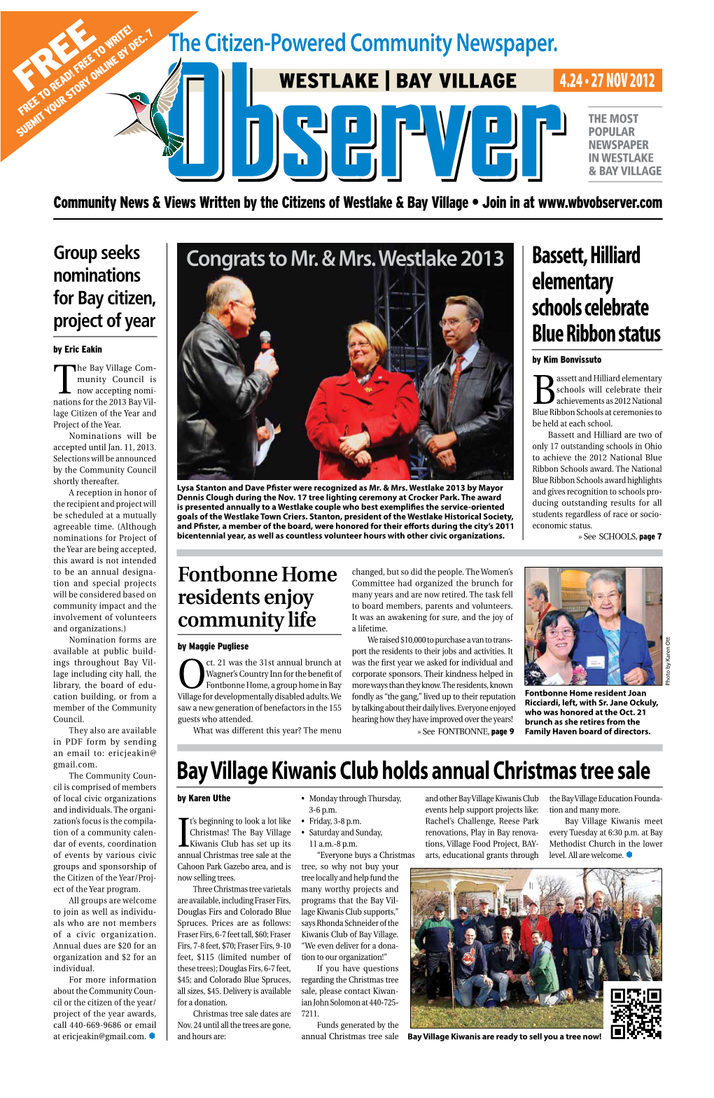 The Citizen-Powered Community Newspaper. FREE WESTLAKE | BAY VILLAGE 4.24 • 27 NOV 2012