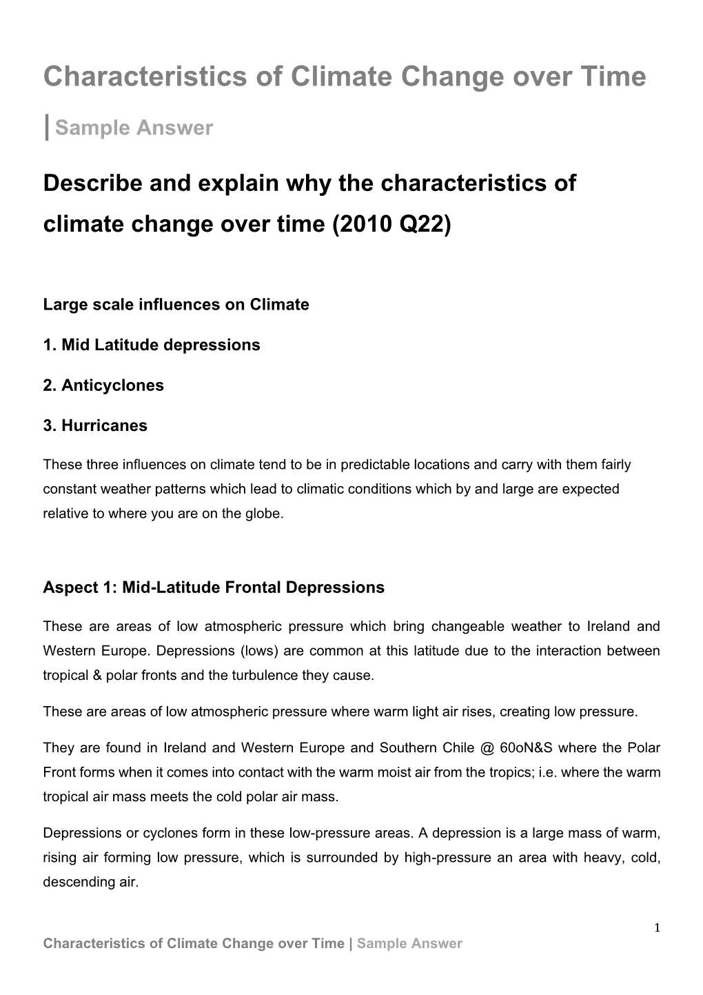 Characteristics of Climate Change Over Time |Sample Answer