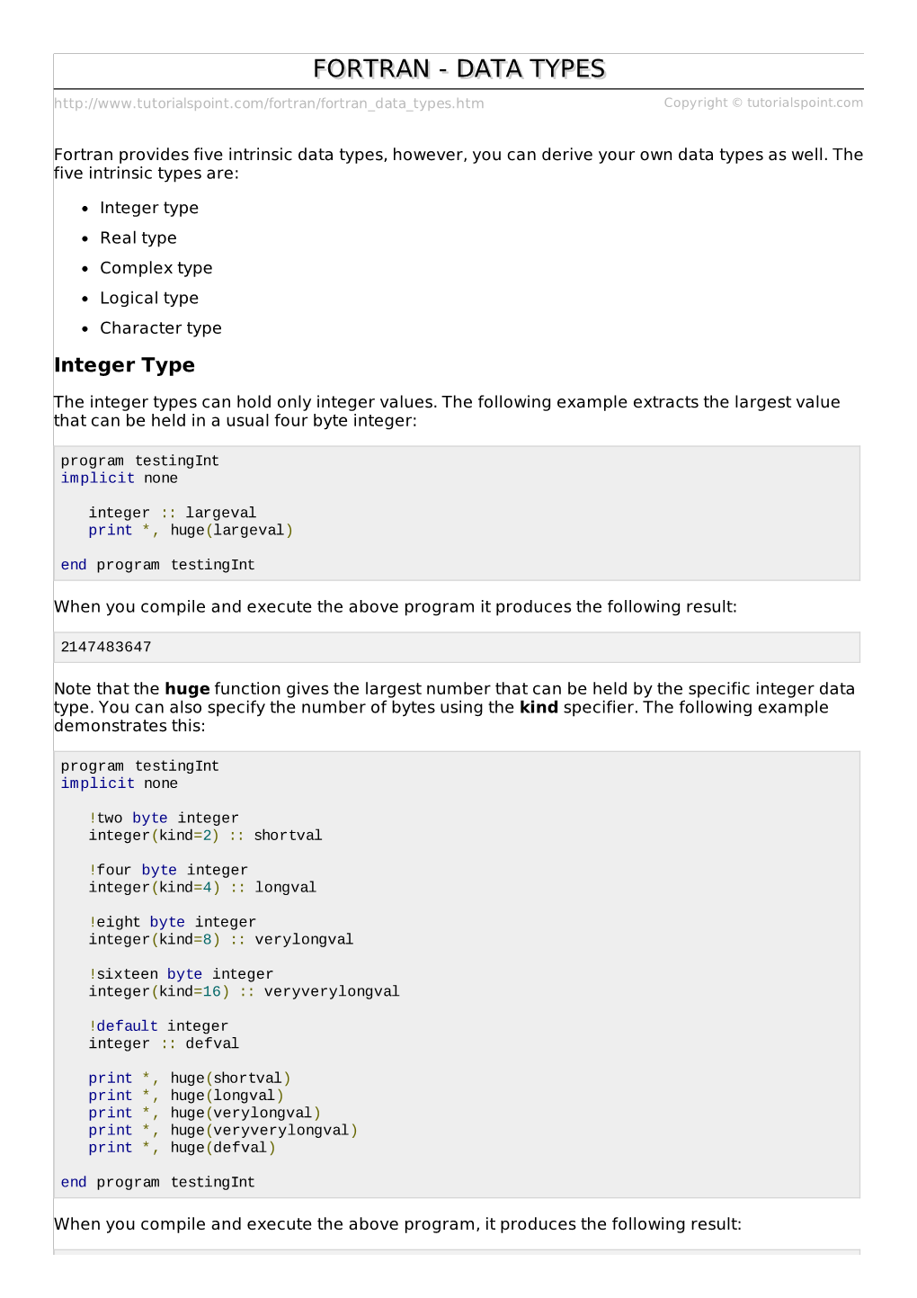 Fortran Data Types