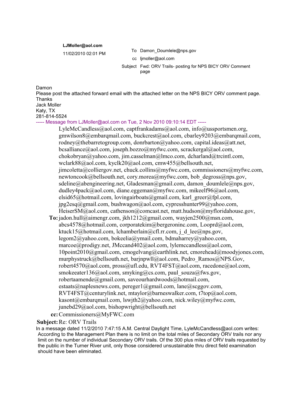 Please Post the Attached Forward Email with the Attached Letter on the NPS BICY ORV Comment