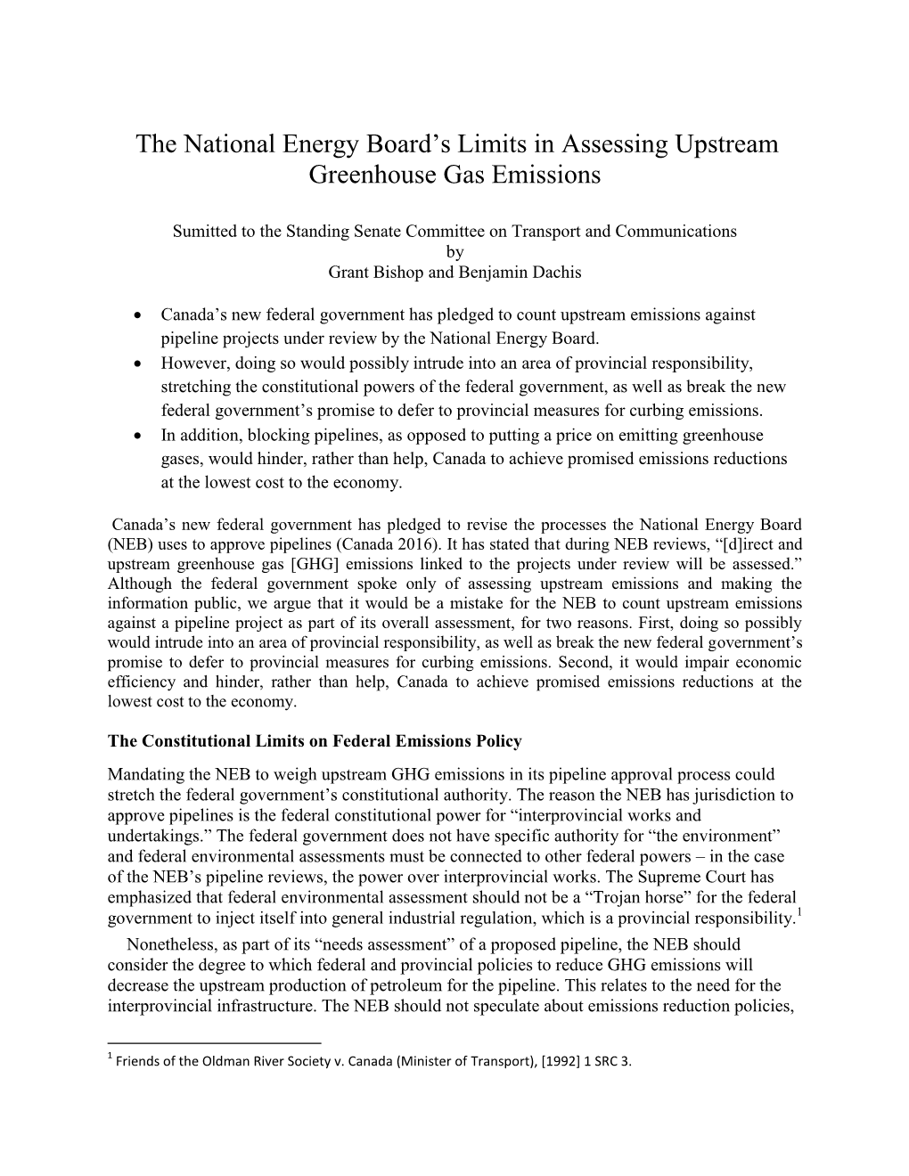 The National Energy Board's Limits in Assessing Upstream Greenhouse