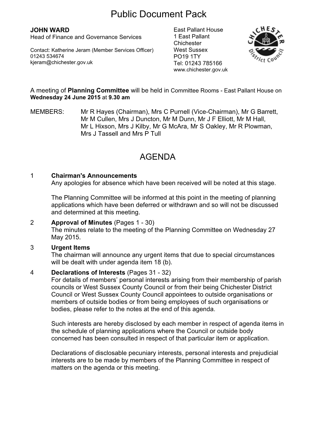 (Public Pack)Agenda Document for Planning Committee, 24/06/2015