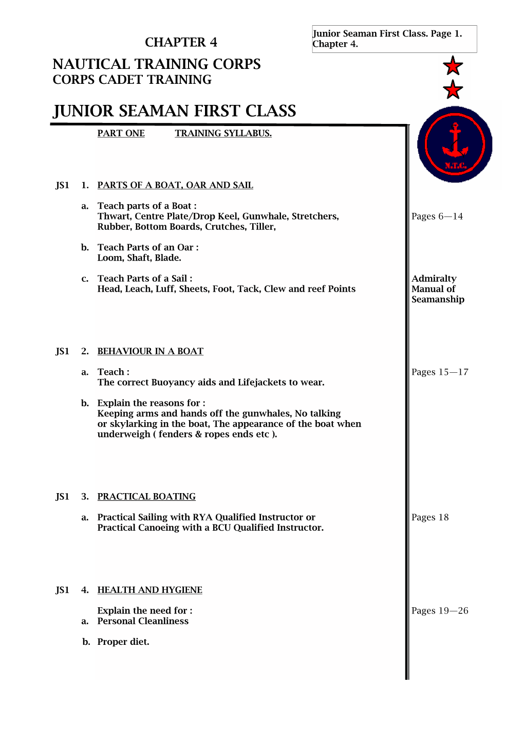 Chapter 4. Cadet Training Junior Seaman First Class (JS1)