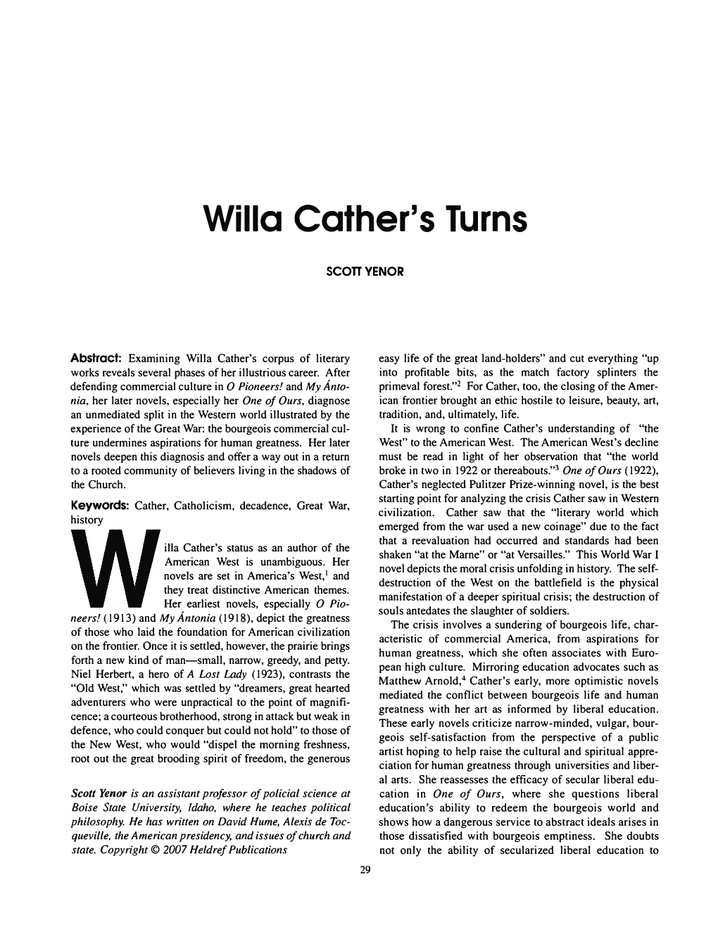 Willa Cather's Turns