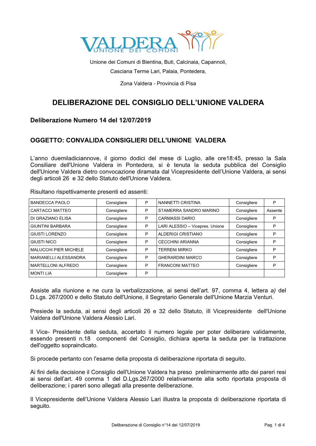 Delibera Cons Unione Convalida Eletti Dlc 00014 12-07-2019.Pdf