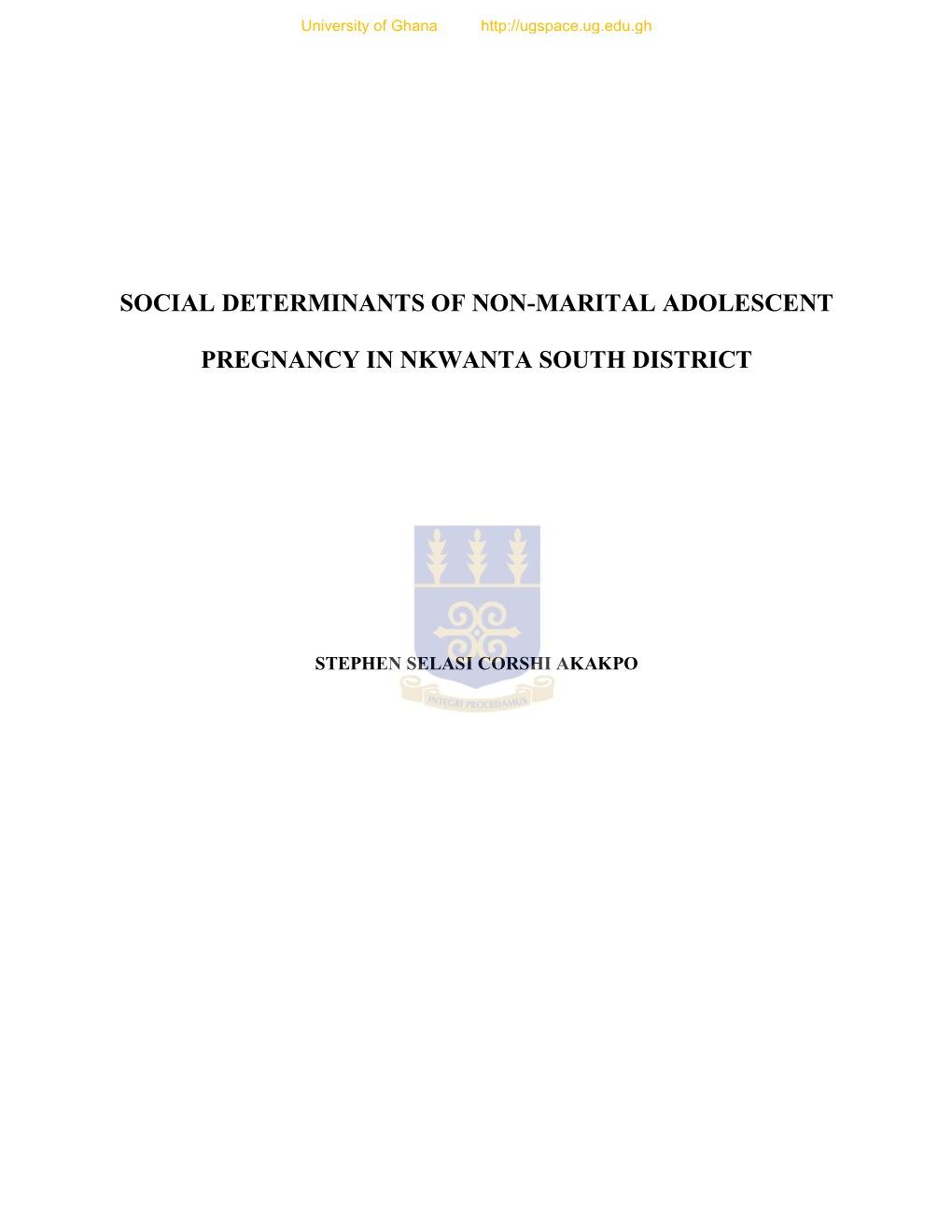 Social Determinants of Non-Marital Adolescent