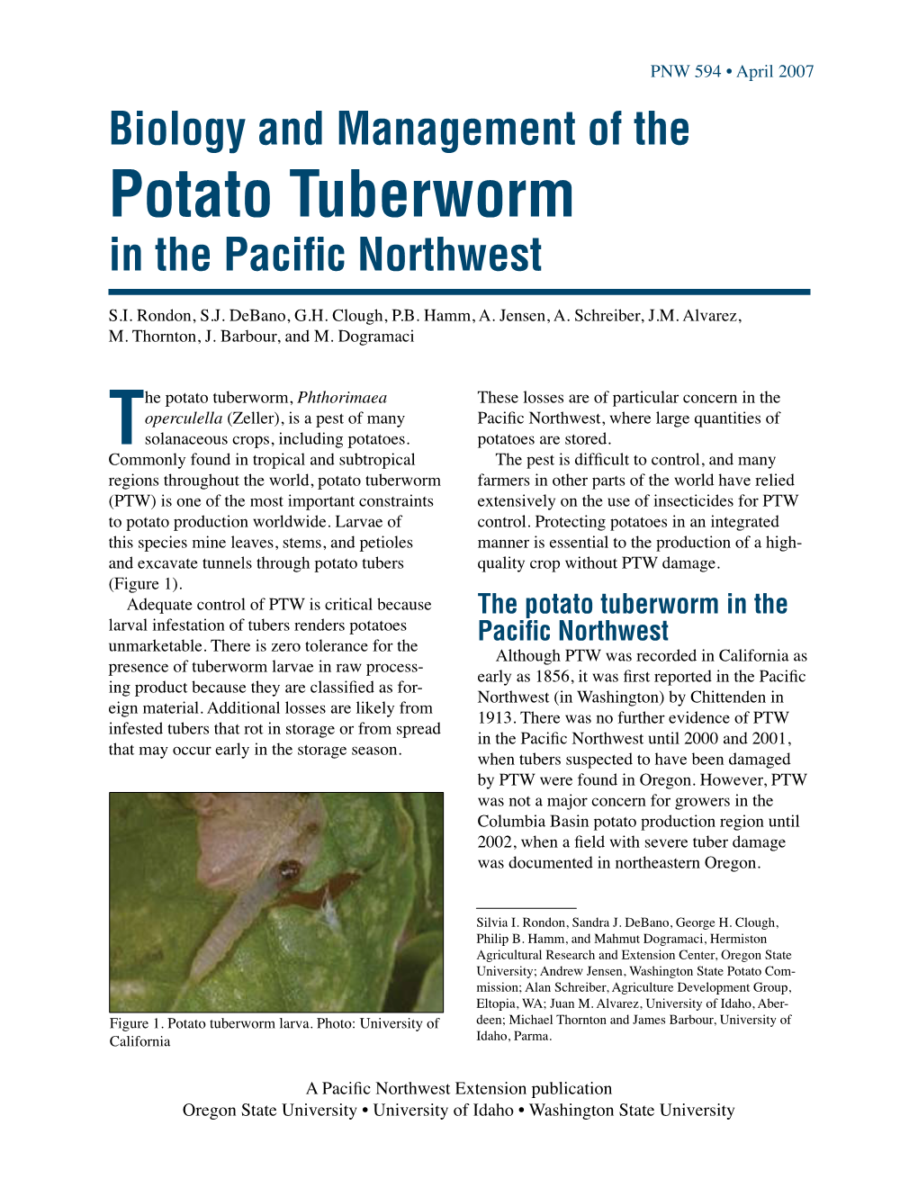 Biology and Management of the Potato Tuberworm in the Pacific Northwest