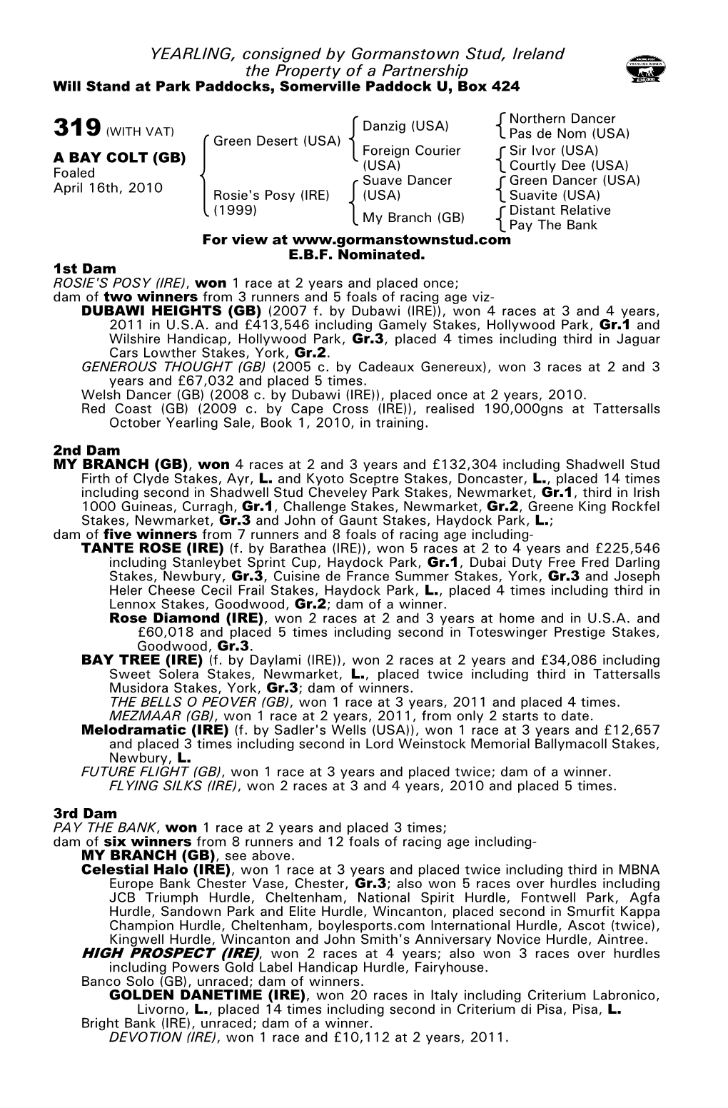 YEARLING, Consigned by Gormanstown Stud, Ireland the Property of a Partnership Will Stand at Park Paddocks, Somerville Paddock U, Box 424