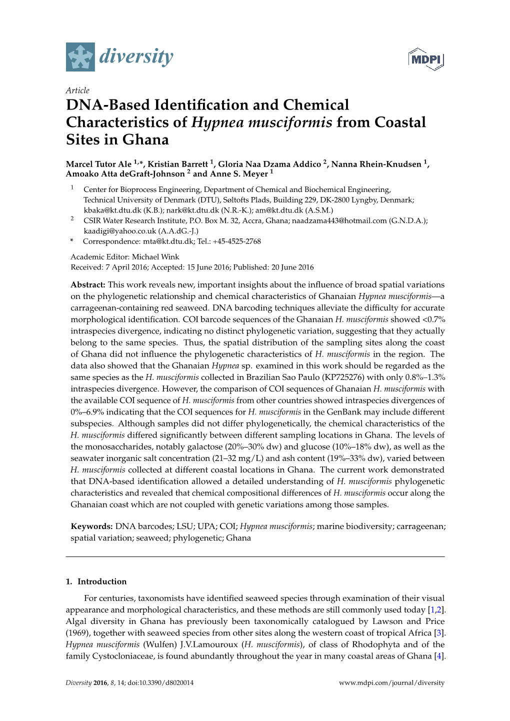 DNA-Based Identification and Chemical Characteristics of Hypnea