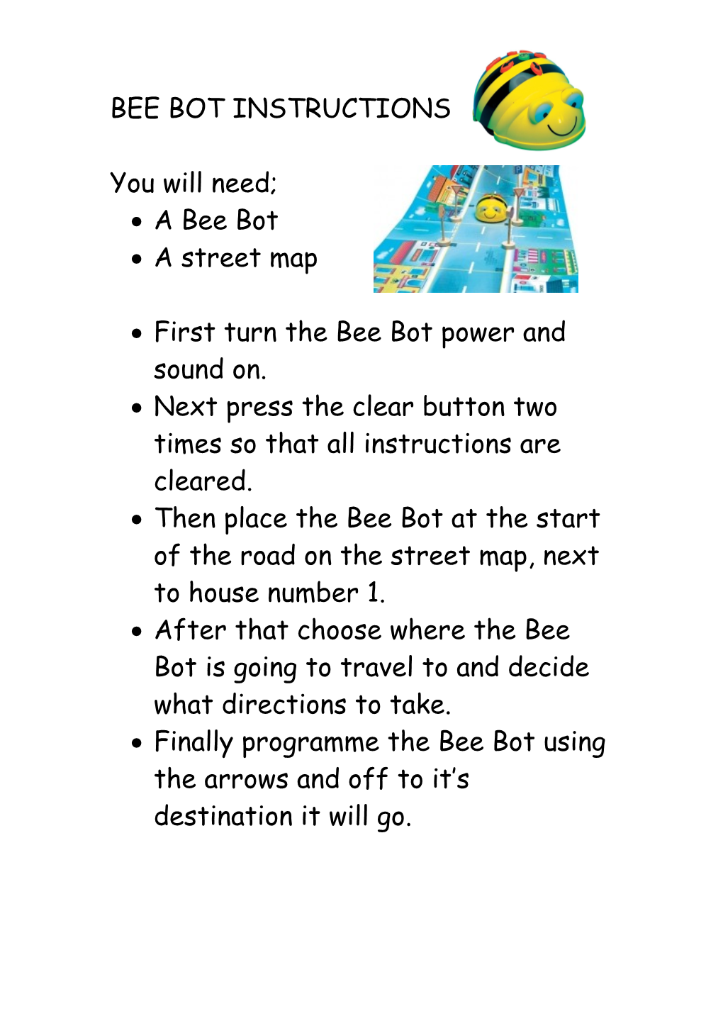 Bee Bot Instructions