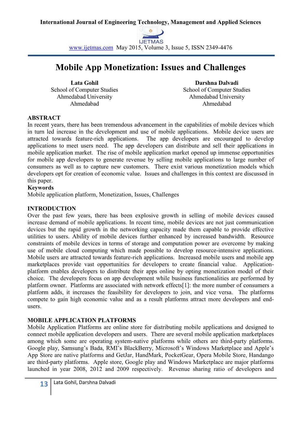 Mobile App Monetization: Issues and Challenges