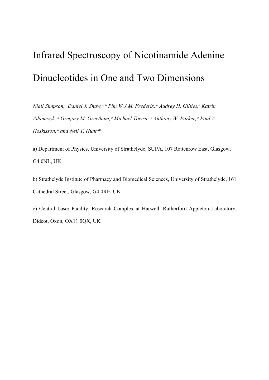 Infrared Spectroscopy of Nicotinamide Adenine Dinucleotides in One and Two Dimensions