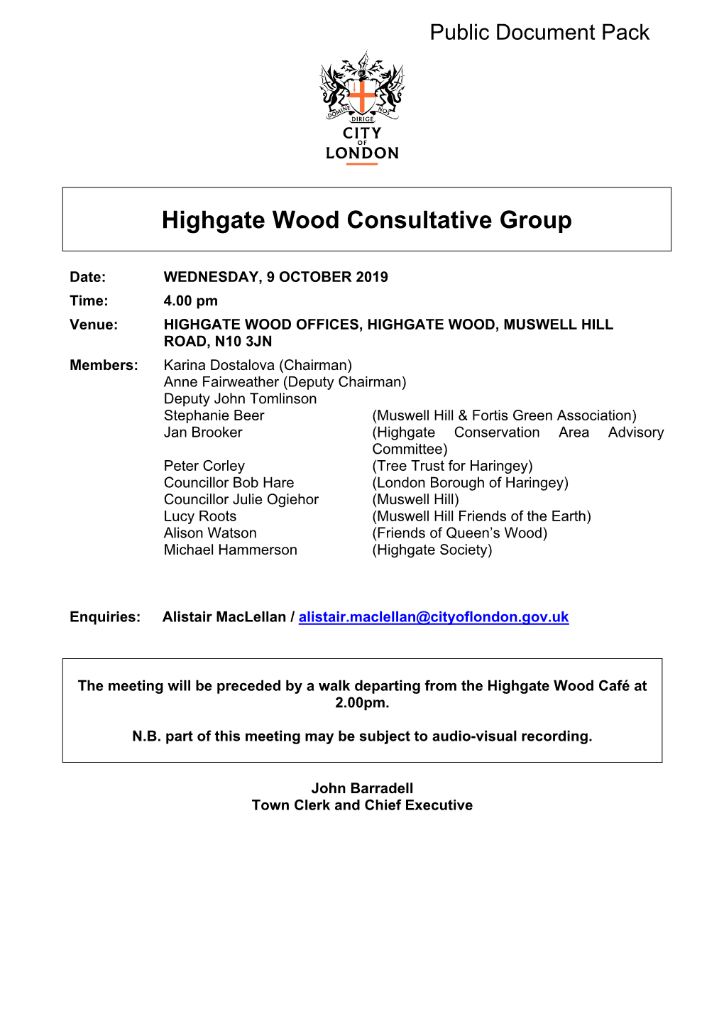(Public Pack)Agenda Document for Highgate Wood Consultative Group