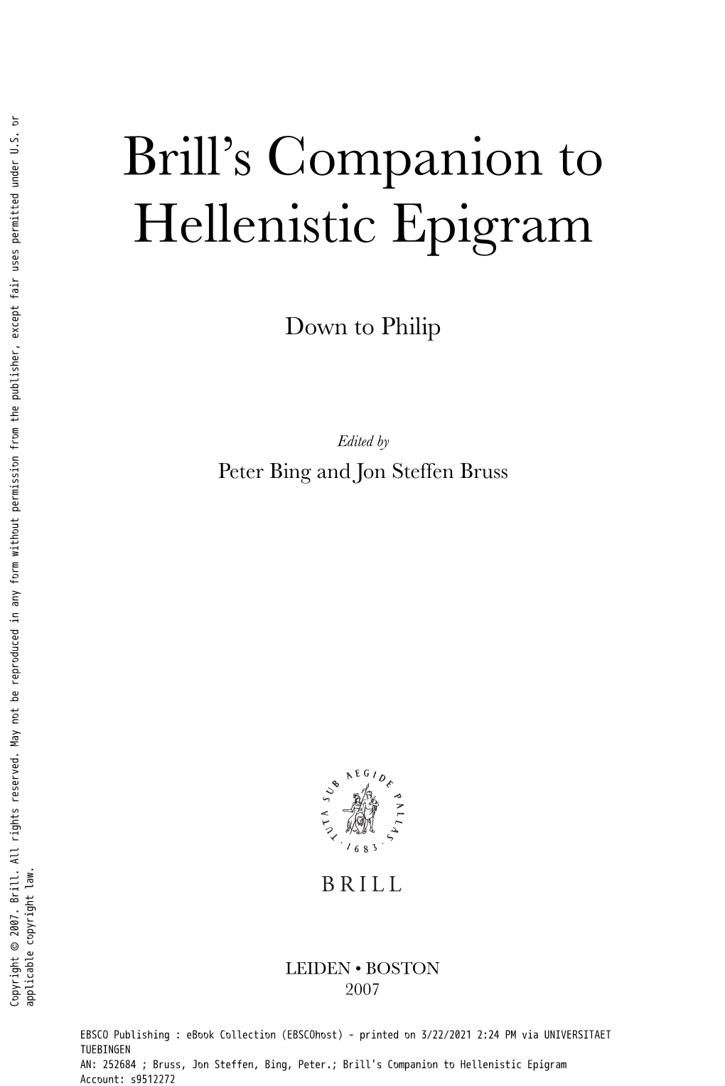 Brill's Companion to Hellenistic Epigram