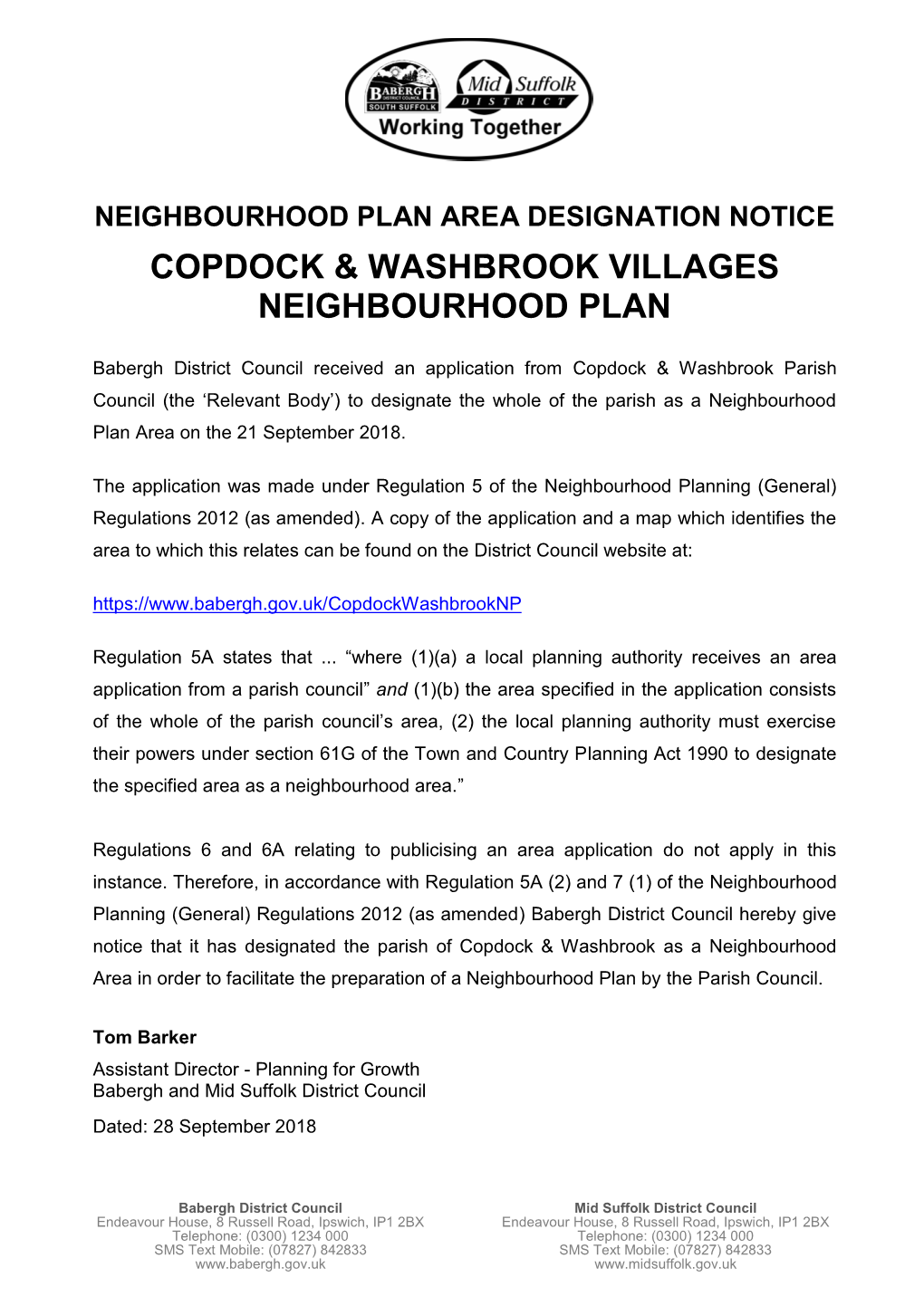 Copdock & Washbrook Villages Neighbourhood Plan