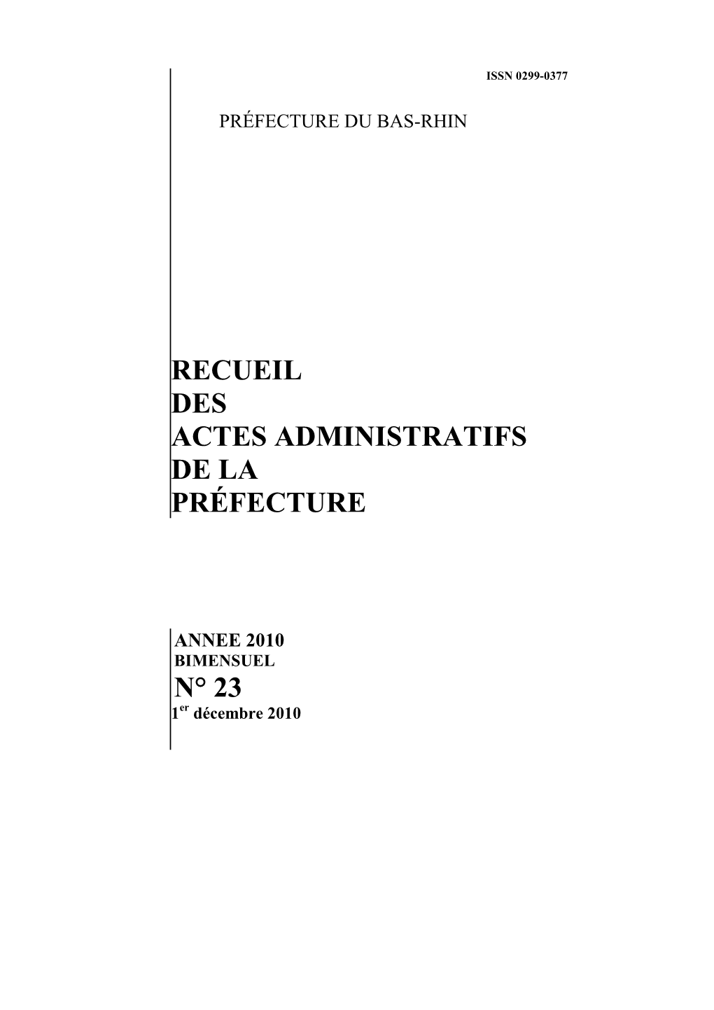 Recueil Des Actes Administratifs De La Préfecture