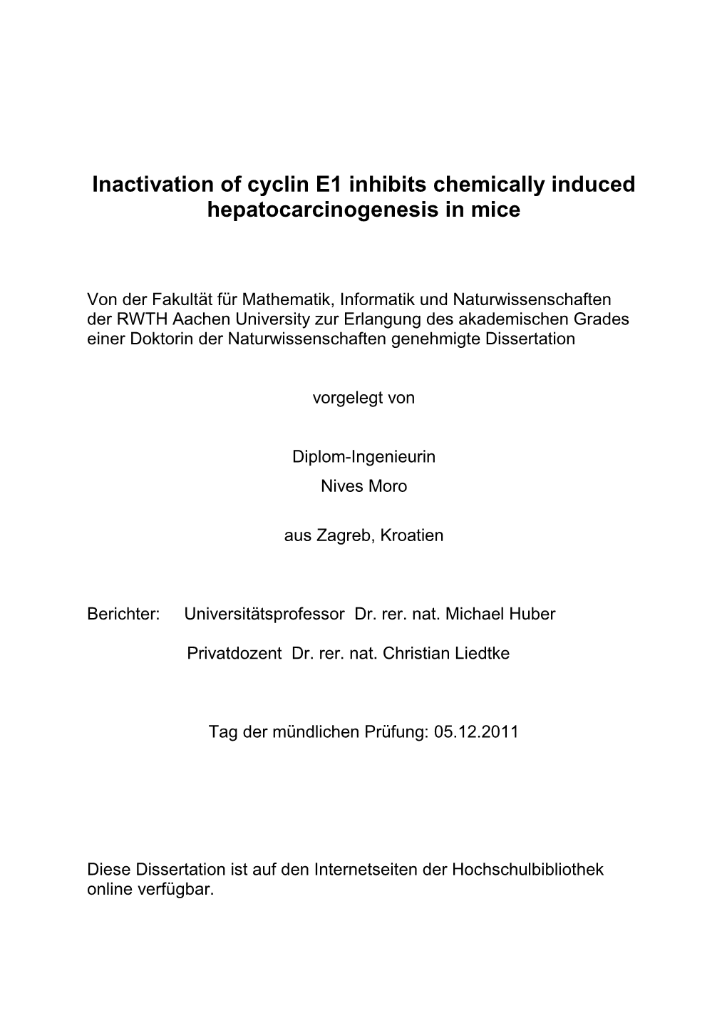 Inactivation of Cyclin E1 Reduces Chemical Hepatocarcinogenesis In