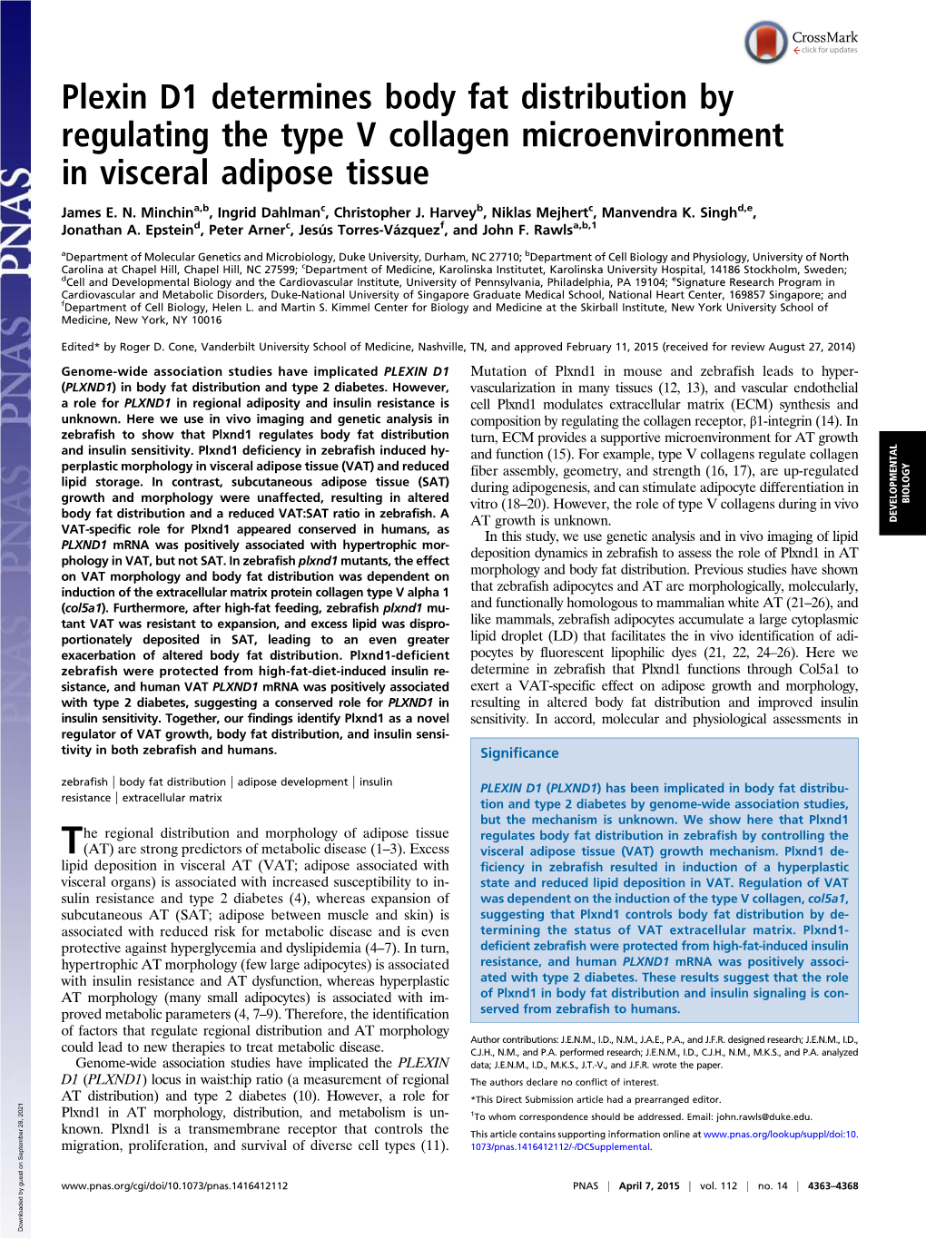 Plexin D1 Determines Body Fat Distribution by Regulating the Type V Collagen Microenvironment in Visceral Adipose Tissue