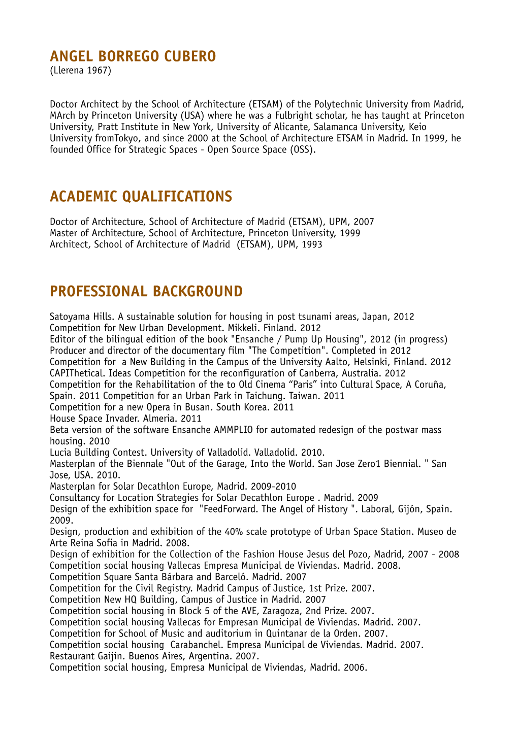 Angel Borrego Cubero Academic Qualifications