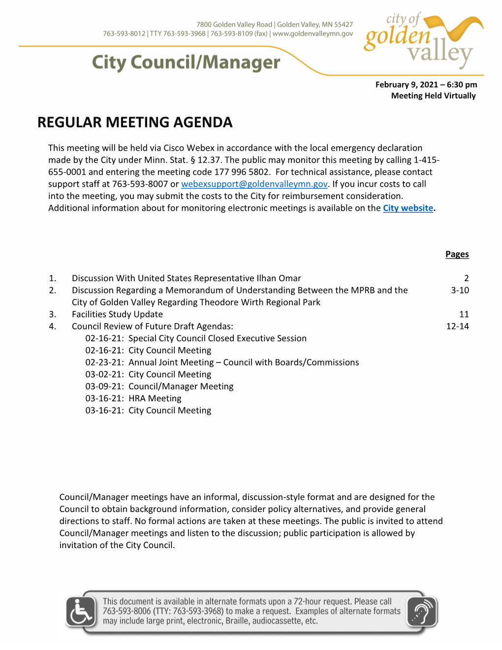 Regular Meeting Agenda